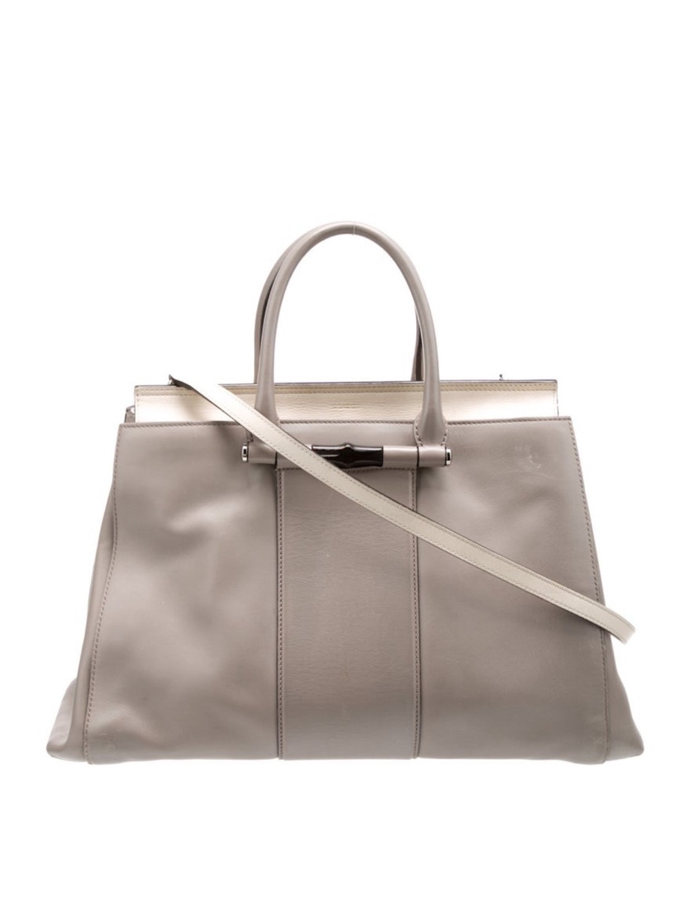 Elegant Taupe Leather Top-Handle Bag with Strap